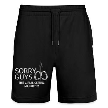 Girl will marry - Stanley/Stella Trainer Unisex Organic Jogging Shorts - black - Front - Nik (191cm) & Marisol (170cm)