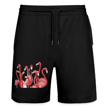 Vivid Flamingo Watercolour Ensemble - Stanley/Stella Trainer Unisex Organic Jogging Shorts - black - Front - Nik (191cm) & Marisol (170cm)