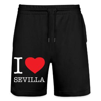 J’AIME SÉVILLE Espagne Espagnol - Short de jogging bio TRAINER Stanley/Stella unisexe - noir - Devant - Nik (191cm) & Marisol (170cm)