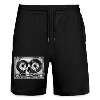 Cassette Skull - Soundtrack des Lebens - Stanley/Stella Unisex Bio Joggingshorts Trainer  - Schwarz - Vorne - Nik (191cm) & Marisol (170cm)