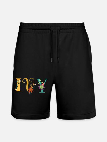 EVY navnekunst med blomster broderet - Stanley/Stella Trainer økologiske unisex joggingshorts - sort