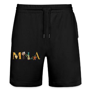 MILA Namenskunst mit gestickten Blumen - Stanley/Stella Unisex Bio Joggingshorts Trainer  - Schwarz - Vorne - Nik (191cm) & Marisol (170cm)