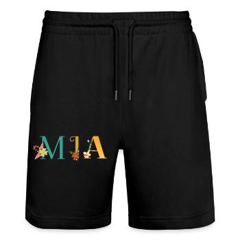 MIA Namenskunst mit gestickten Blumen - Stanley/Stella Unisex Bio Joggingshorts Trainer  - Schwarz - Vorne - Nik (191cm) & Marisol (170cm)