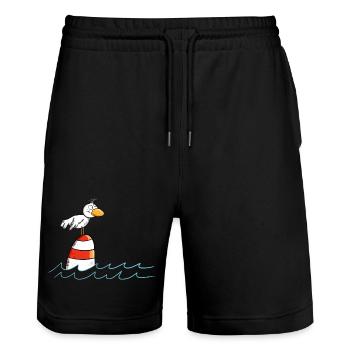 Drollige Möwe Will Meer - Stanley/Stella Unisex Bio Joggingshorts Trainer  - Schwarz - Vorne - Nik (191cm) & Marisol (170cm)