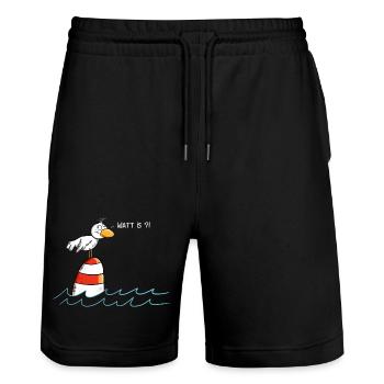 Drollige Möwe Watt Is - Stanley/Stella Unisex Bio Joggingshorts Trainer  - Schwarz - Vorne - Nik (191cm) & Marisol (170cm)