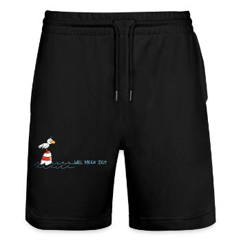 Drollige Möwe Will Meer Zeit - Stanley/Stella Unisex Bio Joggingshorts Trainer  - Schwarz - Vorne - Nik (191cm) & Marisol (170cm)