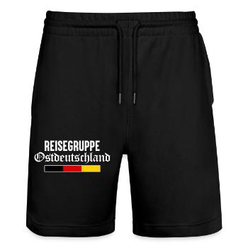 Reisegruppe Ostdeutschland DDR Ossi Osten - Stanley/Stella Unisex Bio Joggingshorts Trainer  - Schwarz - Vorne - Nik (191cm) & Marisol (170cm)