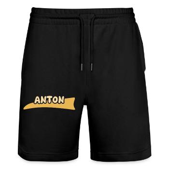 Prénom Anton - Short de jogging bio TRAINER Stanley/Stella unisexe - noir - Devant - Nik (191cm) & Marisol (170cm)