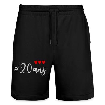 20. 20. JAHRESTAG. 20-JÄHRIGES JUBILÄUM. 20 JAHRE. - Stanley/Stella Unisex Bio Joggingshorts Trainer  - Schwarz - Vorne - Nik (191cm) & Marisol (170cm)