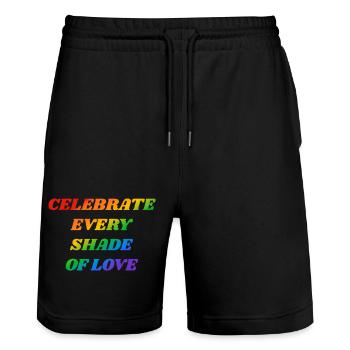 Célébrez chaque nuance d’amour texte arc-en-ciel LGBTQ - Short de jogging bio TRAINER Stanley/Stella unisexe - noir - Devant - Nik (191cm) & Marisol (170cm)