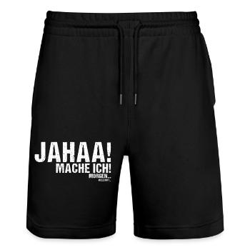Jahaa mache ich morgen vielleicht Spruch - Stanley/Stella Unisex Bio Joggingshorts Trainer  - Schwarz - Vorne - Nik (191cm) & Marisol (170cm)
