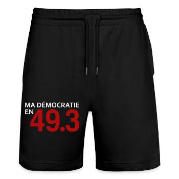 ma démocratie en 49.3 - Short de jogging bio TRAINER Stanley/Stella unisexe - noir - Devant - Nik (191cm) & Marisol (170cm)