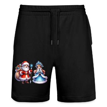 Ded Moroz Snegurotschka russischer Weihnachtsmann - Stanley/Stella Unisex Bio Joggingshorts Trainer  - Schwarz - Vorne - Nik (191cm) & Marisol (170cm)
