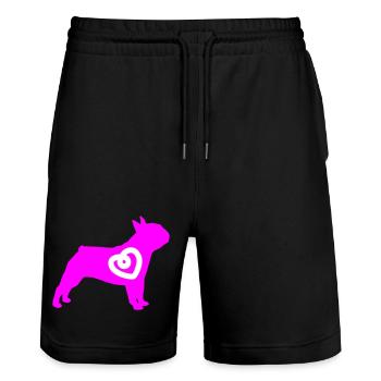 Mops Silhouette Herz Hunde Fan Liebe Love mögen - Stanley/Stella Unisex Bio Joggingshorts Trainer  - Schwarz - Vorne - Nik (191cm) & Marisol (170cm)