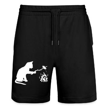 Cat at barbecue, camping, BBQ - Stanley/Stella Trainer Unisex Organic Jogging Shorts - black - Front - Nik (191cm) & Marisol (170cm)