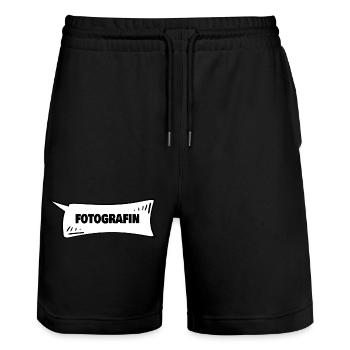 Speech Bubble Photographer - Stanley/Stella Trainer Unisex Organic Jogging Shorts - black - Front - Nik (191cm) & Marisol (170cm)