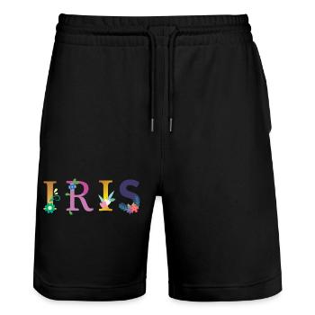 Nom IRIS orné de fleurs - Short de jogging bio TRAINER Stanley/Stella unisexe - noir - Devant - Nik (191cm) & Marisol (170cm)