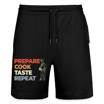 Prepare Cook Taste Repeat - Stanley/Stella Trainer Unisex Organic Jogging Shorts - black - Front - Nik (191cm) & Marisol (170cm)