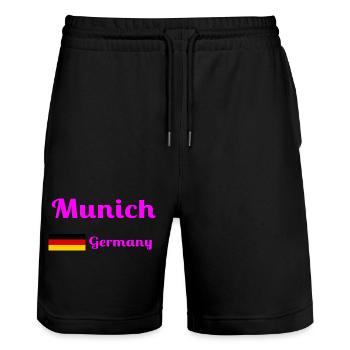 Munich, Allemagne - Imprimés élégants - Short de jogging bio TRAINER Stanley/Stella unisexe - noir - Devant - Nik (191cm) & Marisol (170cm)