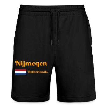 Nijmegen Netherlands- Stylish prints - Stanley/Stella Trainer Unisex Organic Jogging Shorts - black - Front - Nik (191cm) & Marisol (170cm)