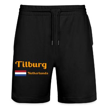 Tilburg, Netherlands- Stylish prints - Stanley/Stella Trainer Unisex Organic Jogging Shorts - black - Front - Nik (191cm) & Marisol (170cm)