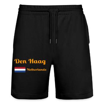 Den The Hague Netherlands- Stylish prints - Stanley/Stella Trainer Unisex Organic Jogging Shorts - black - Front - Nik (191cm) & Marisol (170cm)