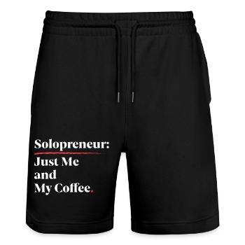 Solopreneur Vibes: Just Me & My Coffee [Weiß] - Stanley/Stella Unisex Bio Joggingshorts Trainer  - Schwarz - Vorne - Nik (191cm) & Marisol (170cm)