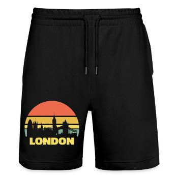 London Skyline Retro Vintage Silhouette - Stanley/Stella Unisex Bio Joggingshorts Trainer  - Schwarz - Vorne - Nik (191cm) & Marisol (170cm)