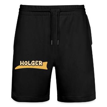 Geschenk für Holger - Stanley/Stella Unisex Bio Joggingshorts Trainer  - Schwarz - Vorne - Nik (191cm) & Marisol (170cm)