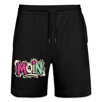 Funky Moin | Cooles Streetwear-Typo-Shirt - Stanley/Stella Unisex Bio Joggingshorts Trainer  - Schwarz - Vorne - Nik (191cm) & Marisol (170cm)