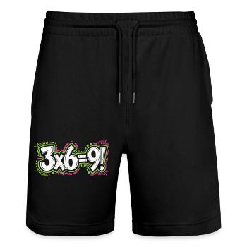 3x6=9 | Cooles Streetwear-Typo-Shirt - Stanley/Stella Unisex Bio Joggingshorts Trainer  - Schwarz - Vorne - Nik (191cm) & Marisol (170cm)