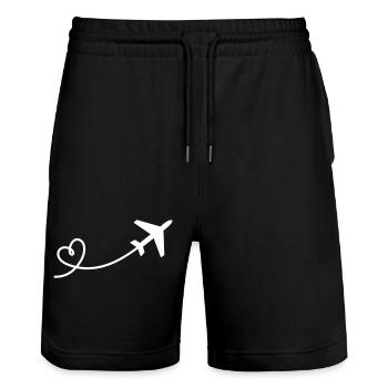Airplane Heart - Stanley/Stella Trainer Unisex Organic Jogging Shorts - black - Front - Nik (191cm) & Marisol (170cm)