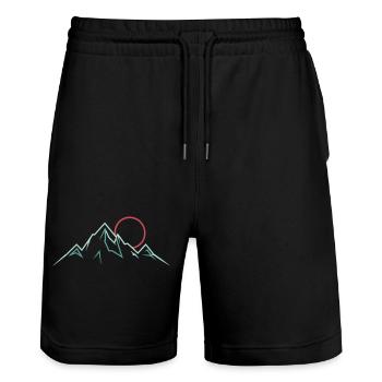 Minimalistische Bergkette mit aufgehender Sonne - Stanley/Stella Unisex Bio Joggingshorts Trainer  - Schwarz - Vorne - Nik (191cm) & Marisol (170cm)