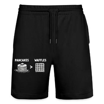 Pfannkuchen über Waffeln - Stanley/Stella Unisex Bio Joggingshorts Trainer  - Schwarz - Vorne - Nik (191cm) & Marisol (170cm)