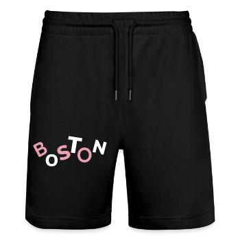 Purple Boston Souvenir - Stanley/Stella Trainer Unisex Organic Jogging Shorts - black - Front - Nik (191cm) & Marisol (170cm)