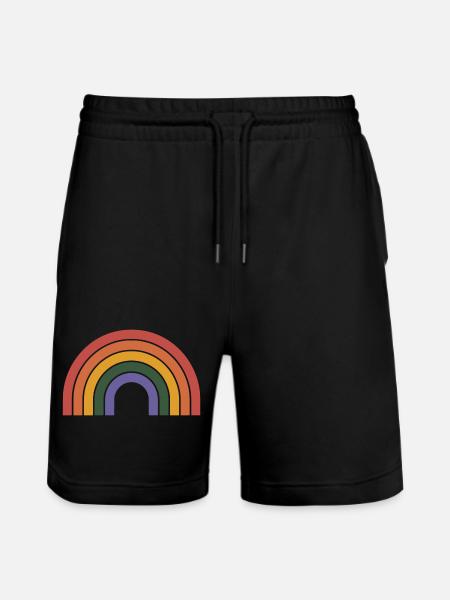 Retro Rainbow Arc Print - Stanley/Stella Trainer Unisex Organic Jogging Shorts - black