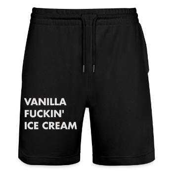Vanille Eis - beiger Schriftzug - Stanley/Stella Unisex Bio Joggingshorts Trainer  - Schwarz - Vorne - Nik (191cm) & Marisol (170cm)
