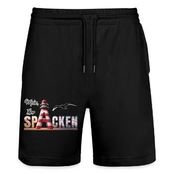 Moin Ihr SPACKEN - Stanley/Stella Unisex Bio Joggingshorts Trainer  - Schwarz - Vorne - Nik (191cm) & Marisol (170cm)