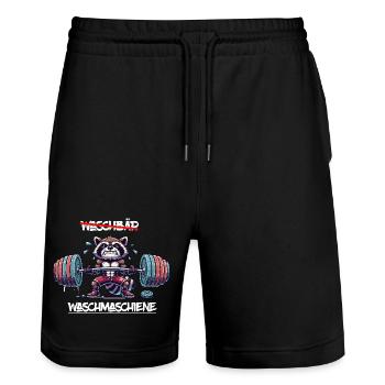 Waschbär beim Gewichtheben | Lustiges Gym Animal  - Stanley/Stella Unisex Bio Joggingshorts Trainer  - Schwarz - Vorne - Nik (191cm) & Marisol (170cm)
