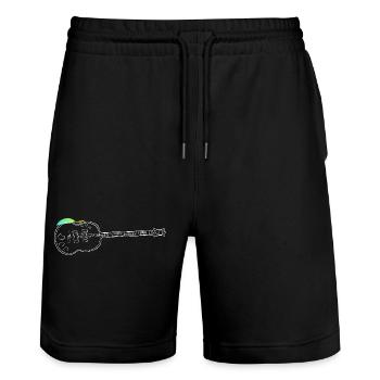 White Guitar Outline with Heart Motif - Stanley/Stella Trainer Unisex Organic Jogging Shorts - black - Front - Nik (191cm) & Marisol (170cm)