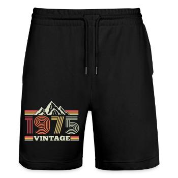 Geburtstag 1975 Retro Natur Wandern Berge - Stanley/Stella Unisex Bio Joggingshorts Trainer  - Schwarz - Vorne - Nik (191cm) & Marisol (170cm)