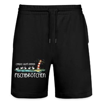 Candle Light Dinner Fischbrötchen Meer Spruch - Stanley/Stella Unisex Bio Joggingshorts Trainer  - Schwarz - Vorne - Nik (191cm) & Marisol (170cm)