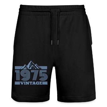 Geburtstag 1975 Retro Natur Wandern Berge - Stanley/Stella Unisex Bio Joggingshorts Trainer  - Schwarz - Vorne - Nik (191cm) & Marisol (170cm)