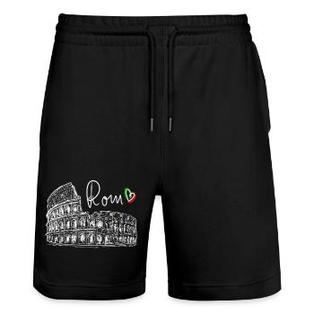 Handgezeichnetes Kolosseum Rom Weiß auf Schwarz - Stanley/Stella Unisex Bio Joggingshorts Trainer  - Schwarz - Vorne - Nik (191cm) & Marisol (170cm)