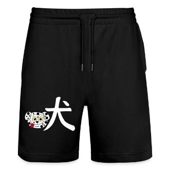 Chien manga (blanc) - Short de jogging bio TRAINER Stanley/Stella unisexe - noir - Devant - Nik (191cm) & Marisol (170cm)