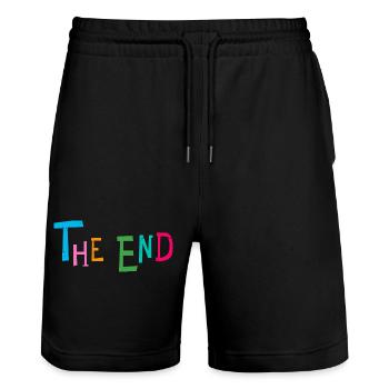 The End: Multicolour Playful Typography - Stanley/Stella Trainer Unisex Organic Jogging Shorts - black - Front - Nik (191cm) & Marisol (170cm)