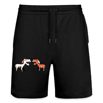 2 dogs bark loudly at Nasty Fight Biting Team - Stanley/Stella Trainer Unisex Organic Jogging Shorts - black - Front - Nik (191cm) & Marisol (170cm)