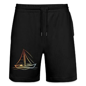 Retro Segelboot Line Art - Stanley/Stella Unisex Bio Joggingshorts Trainer  - Schwarz - Vorne - Nik (191cm) & Marisol (170cm)