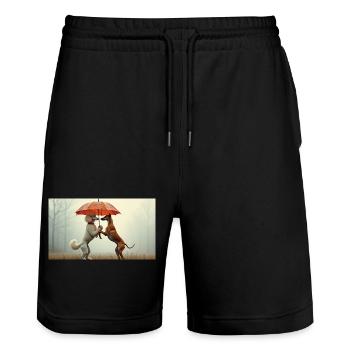 Dogs under umbrella - Stanley/Stella Trainer Unisex Organic Jogging Shorts - black - Front - Nik (191cm) & Marisol (170cm)