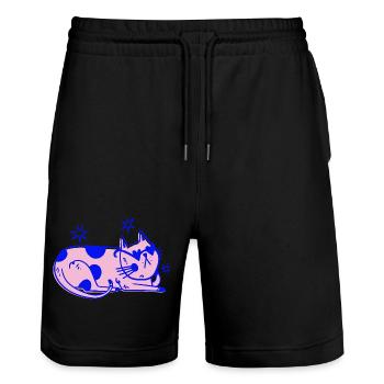 Stylische Katze – Relaxed Retro Vibes - Stanley/Stella Unisex Bio Joggingshorts Trainer  - Schwarz - Vorne - Nik (191cm) & Marisol (170cm)